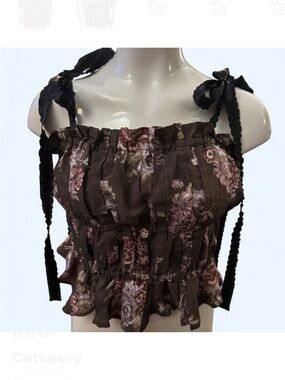 H&M Floral Ribbon Strap Peplum Top Cottage Core Fairy